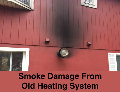 exterior smoke damage from a heating system
