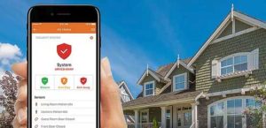 smart phone showing home alarm system