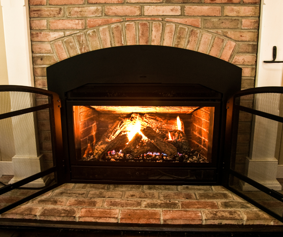 A gas fireplace